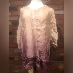 Made in Italy Size Large peach slip dress with purple silk ruffled hem